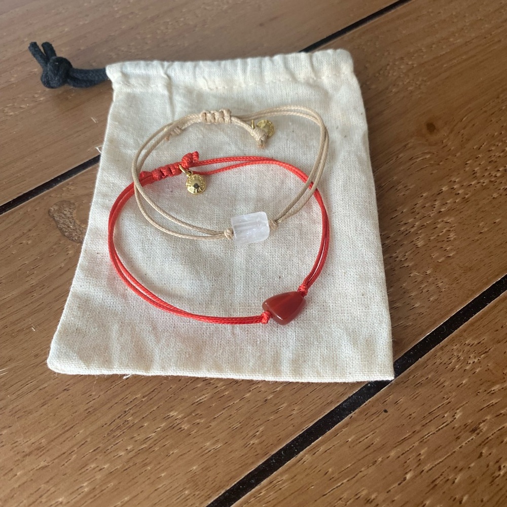 J.Crew Semiprecious stone pull-tie bracelet 2 pack Red and Beige Cord Bracelets